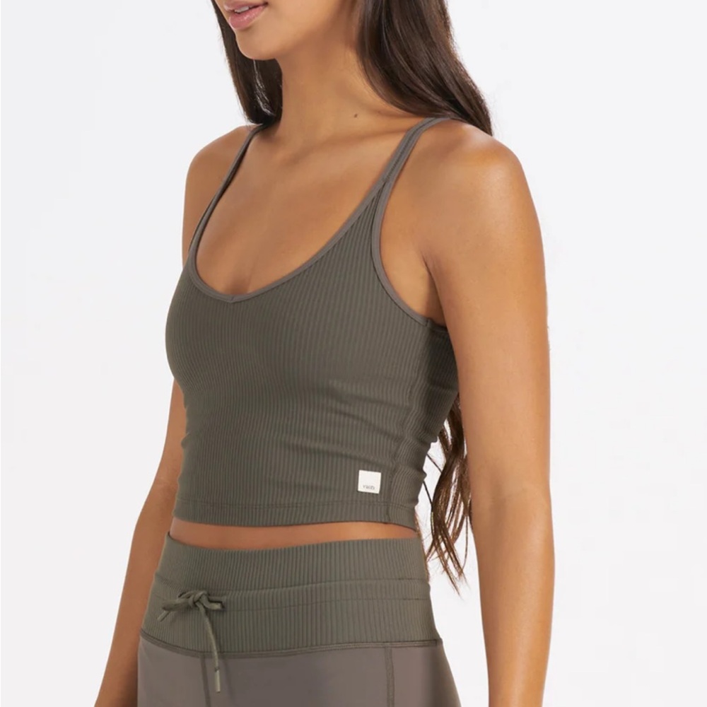 Olive Rib Crop Tank Top - Picture 2 of 5